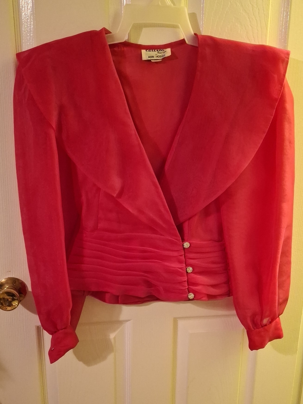 Ann Hobbs For Cattiva Hot Pink Silk-Look Draped Blouse 80's To 90's Era